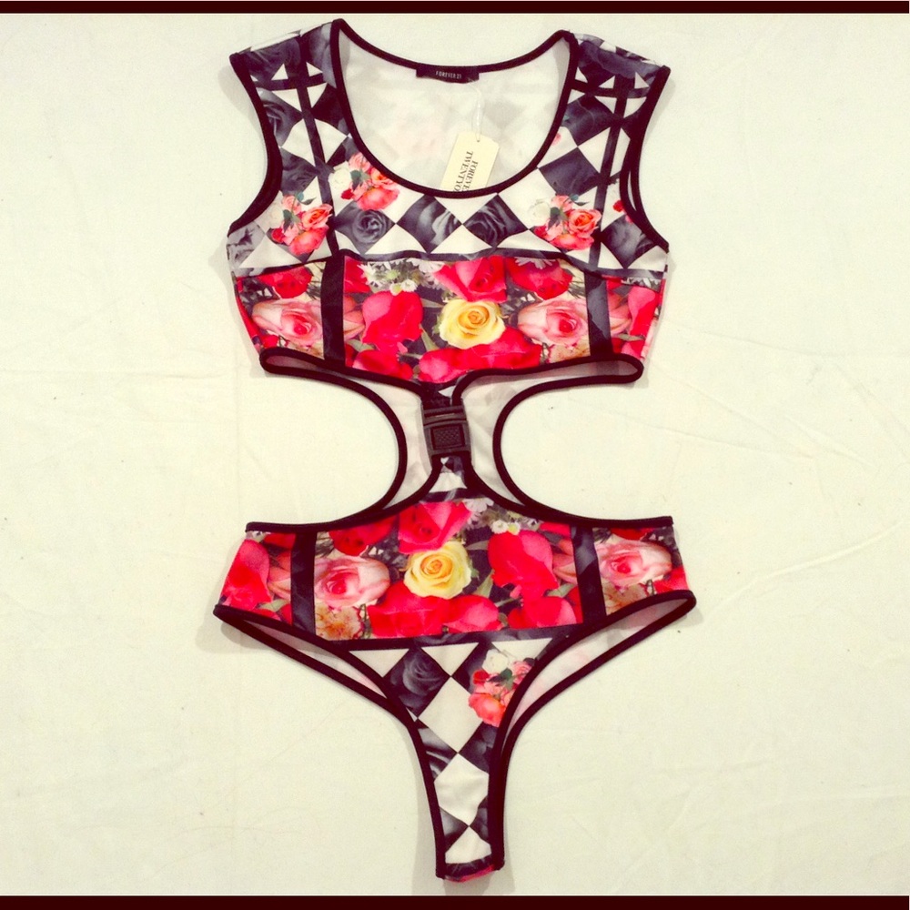 Roses Floral Cut Out Sleeveless Bodysuit